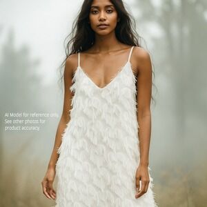 Eyelash Feather Material V-Neck Midi Slip Dress Womens‎ M Etherial Romantic Boho